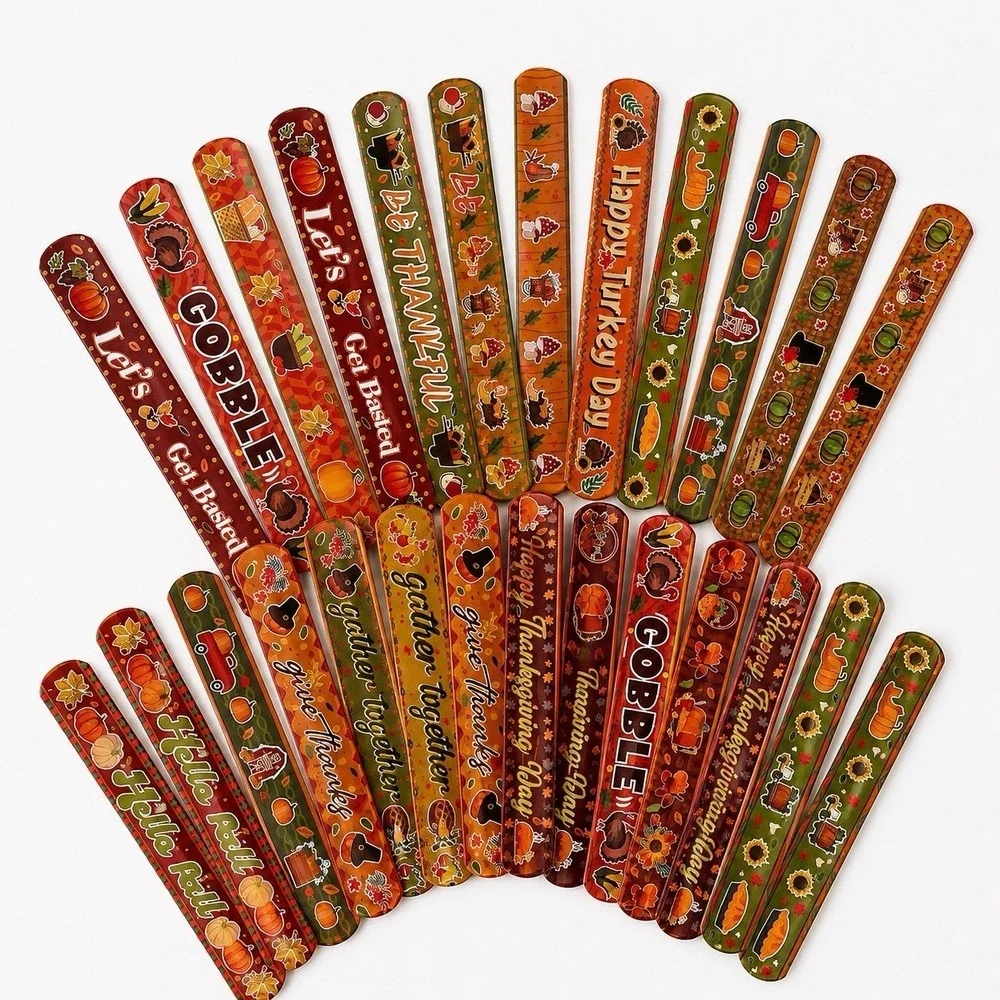 Thanksgiving Slap Bracelets 25 Pc Lot Turkey Pumpkin Fall Party Favors Kids